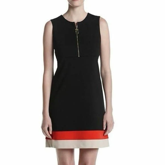 Calvin Klein scoop neck sleeveless zipper business career midi color block Dress - Picture 1 of 9